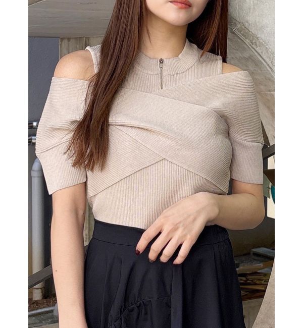 MURUA「ZIPカシュクールハーフニット」|ニット・セーター|ベージュ