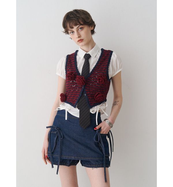 jouetie「ローズモチーフニットジレ」|Tシャツ・カットソー|レッド