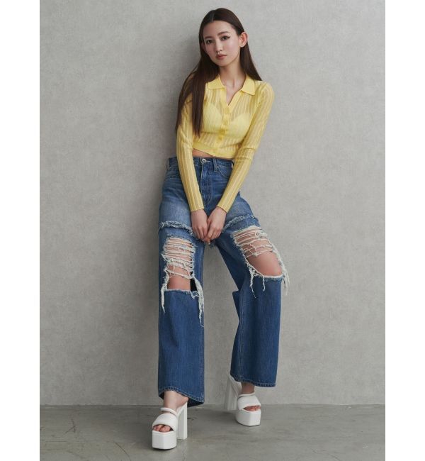 GYDA「シアーニットポロトップス」|ニット・セーター|