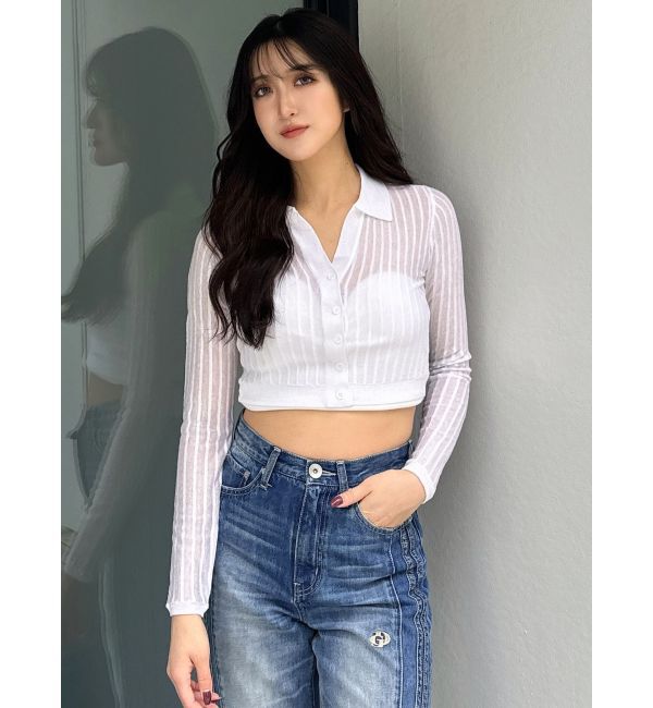 GYDA「シアーニットポロトップス」|ニット・セーター|