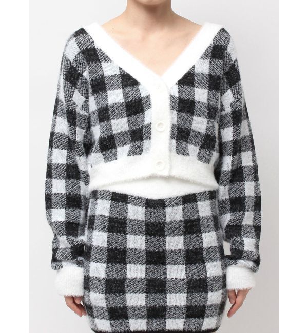 GYDA「CHECK shaggyニットカーディガン」|カーディガン|