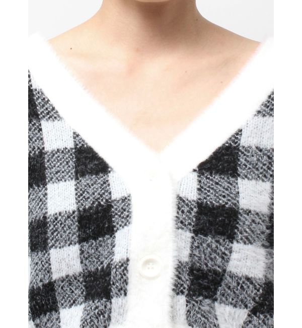 GYDA「CHECK shaggyニットカーディガン」|カーディガン|