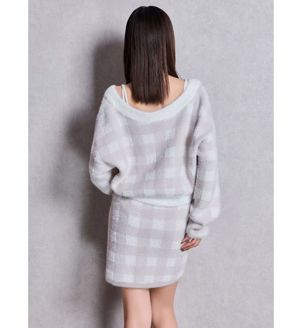 GYDA「CHECK shaggyニットカーディガン」|カーディガン|