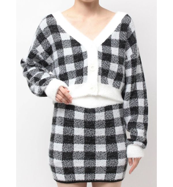 GYDA「CHECK shaggyニットカーディガン」|カーディガン|ブラック