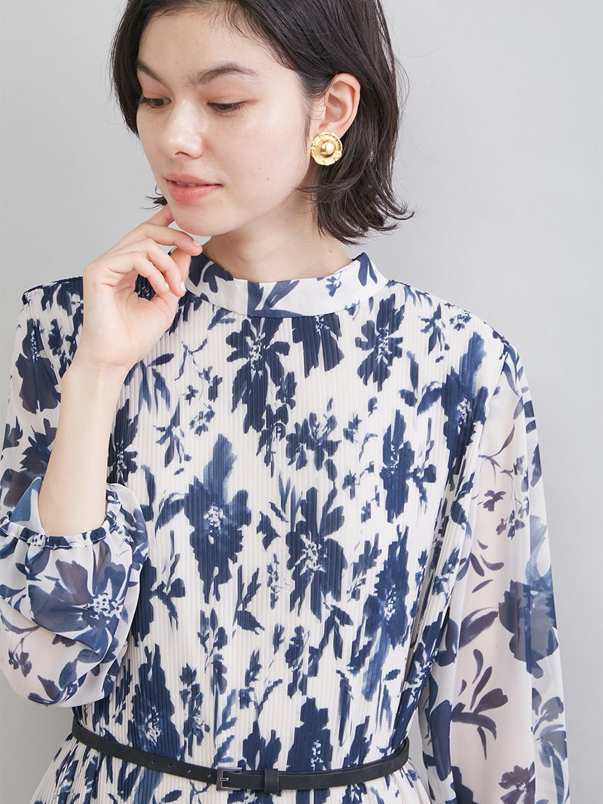 Mila Owen「プリーツ花柄ベルト付きワンピース」|ワンピース|