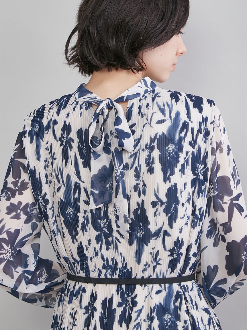 Mila Owen「プリーツ花柄ベルト付きワンピース」|ワンピース|