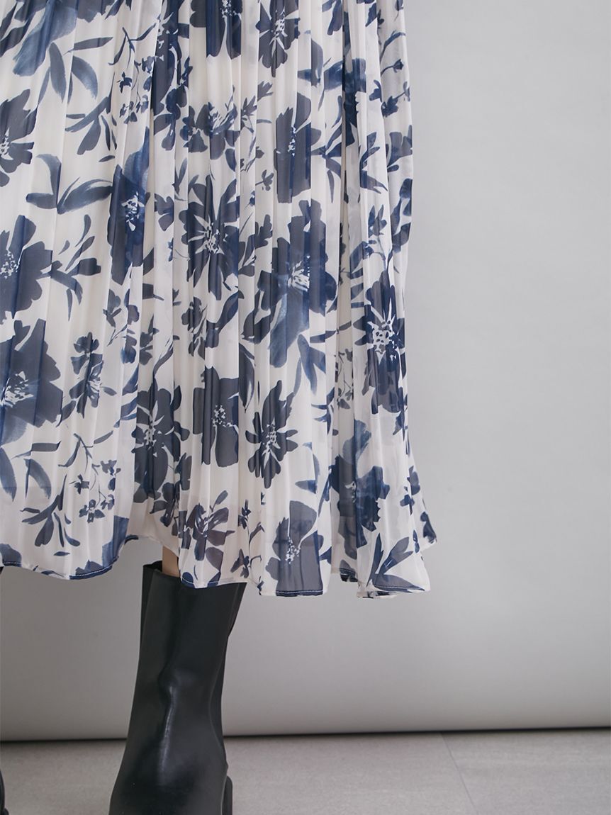 Mila Owen「プリーツ花柄ベルト付きワンピース」|ワンピース|