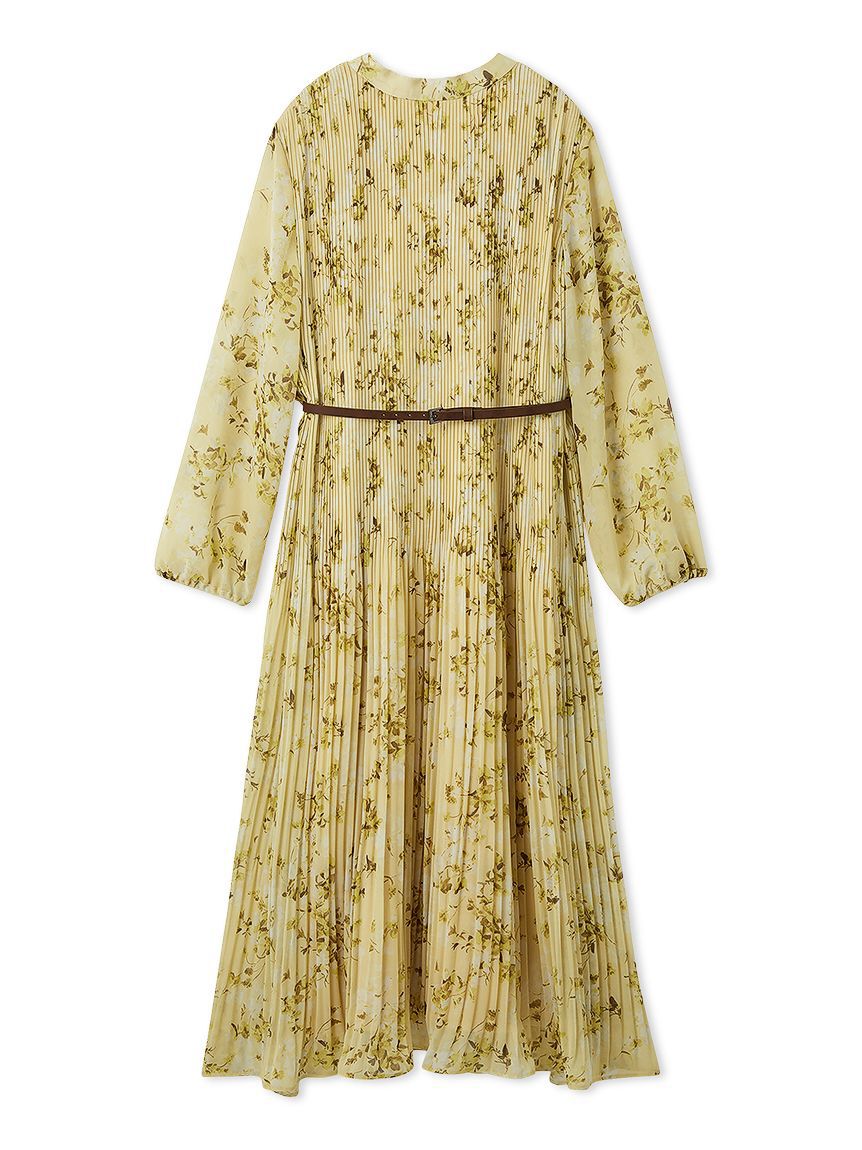 Mila Owen「プリーツ花柄ベルト付きワンピース」|ワンピース|YEL