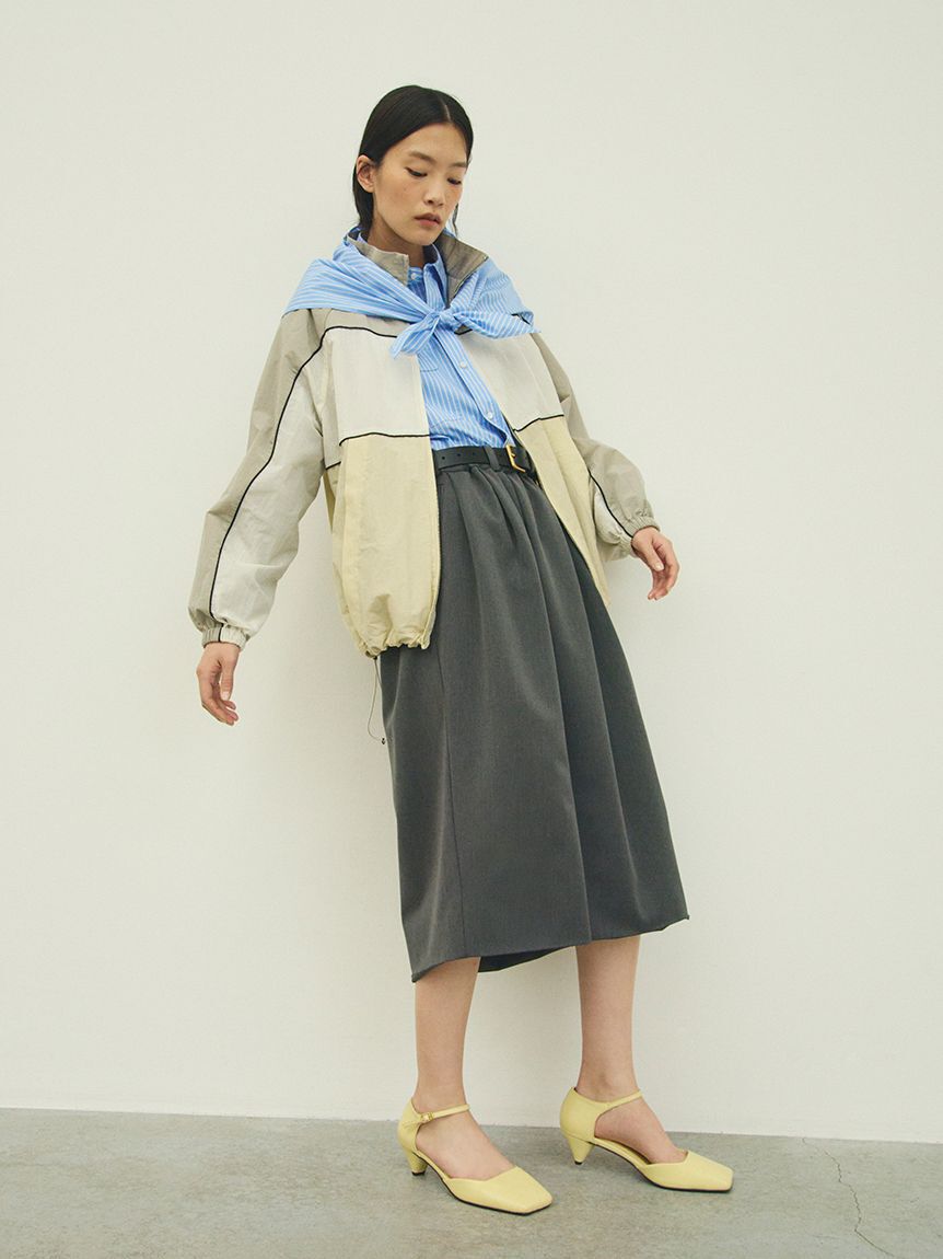 Mila Owen「ウエストゴムランダムタックミディスカート」|スカート|
