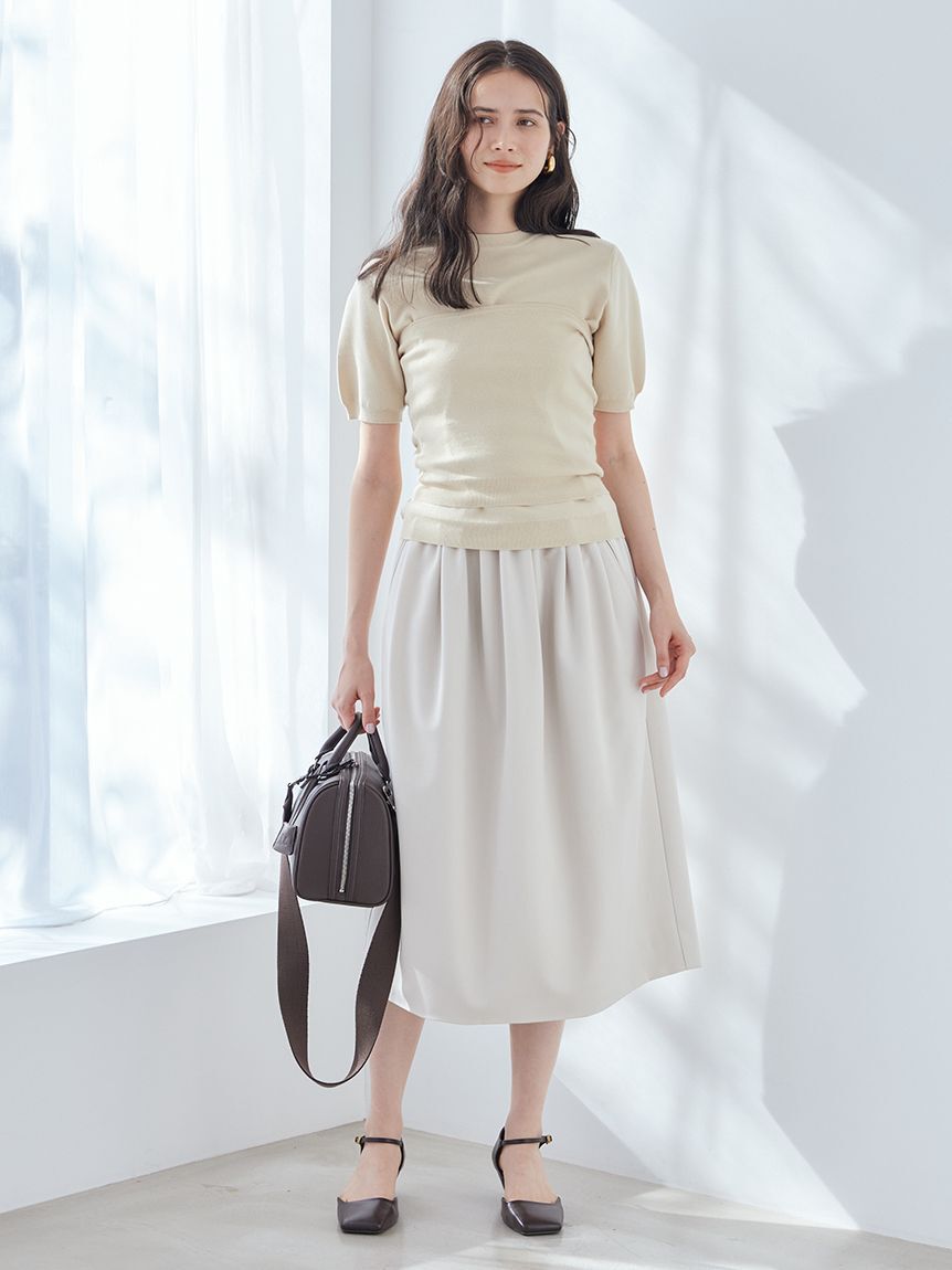 Mila Owen「ウエストゴムランダムタックミディスカート」|スカート|