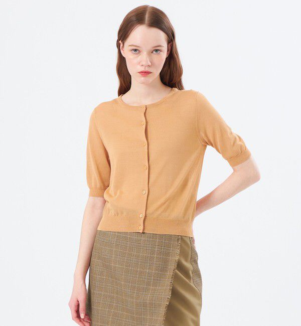 MACKINTOSH PHILOSOPHY「【Heavenly Sheer Knit】 ハーフスリーブカーディガン」|ニット・セーター|オレンジ