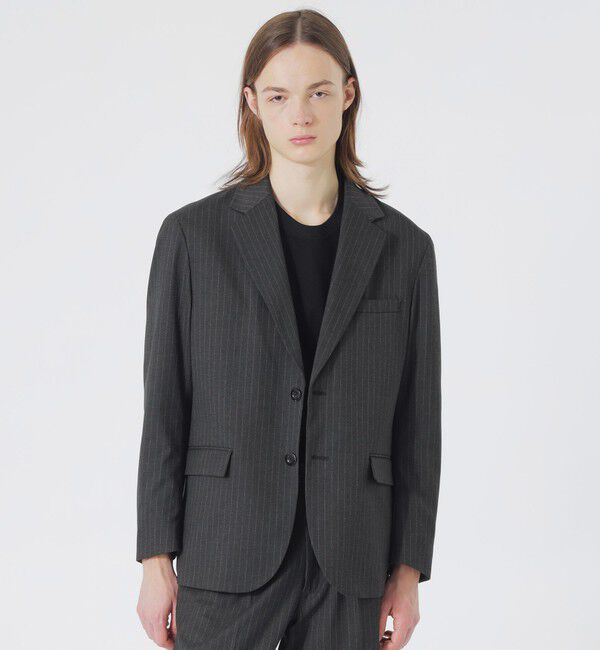  「ストライプワイドジャケット」|テーラードジャケット|チャコールグレー