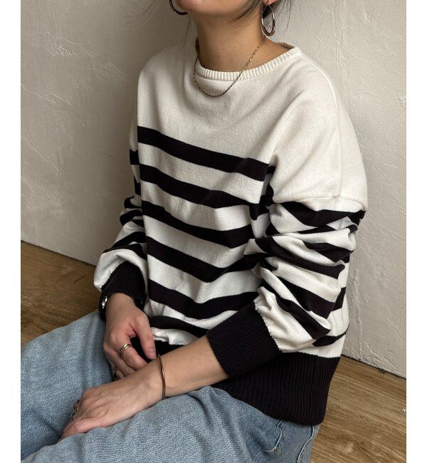 Lbc with Life「コットンPドロップショルダーニット」|カーディガン|ホワイト