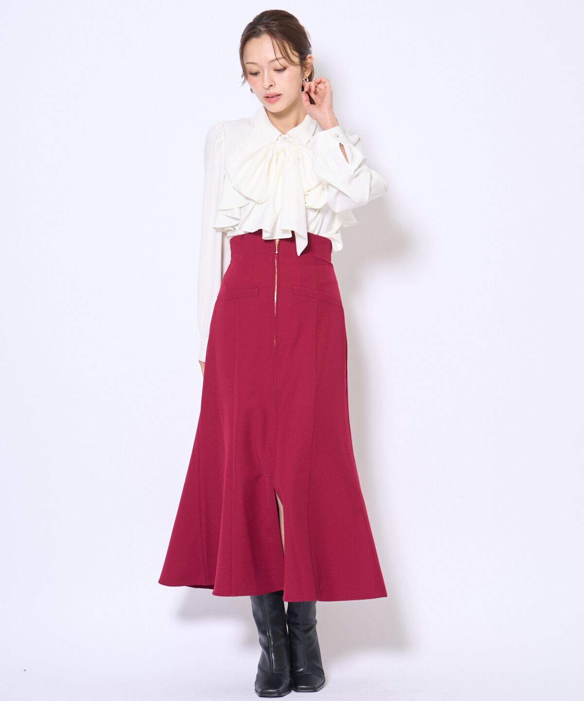 アンドクチュール「ビジューボタンフリルケープ長袖ブラウス」|シャツ・ブラウス|