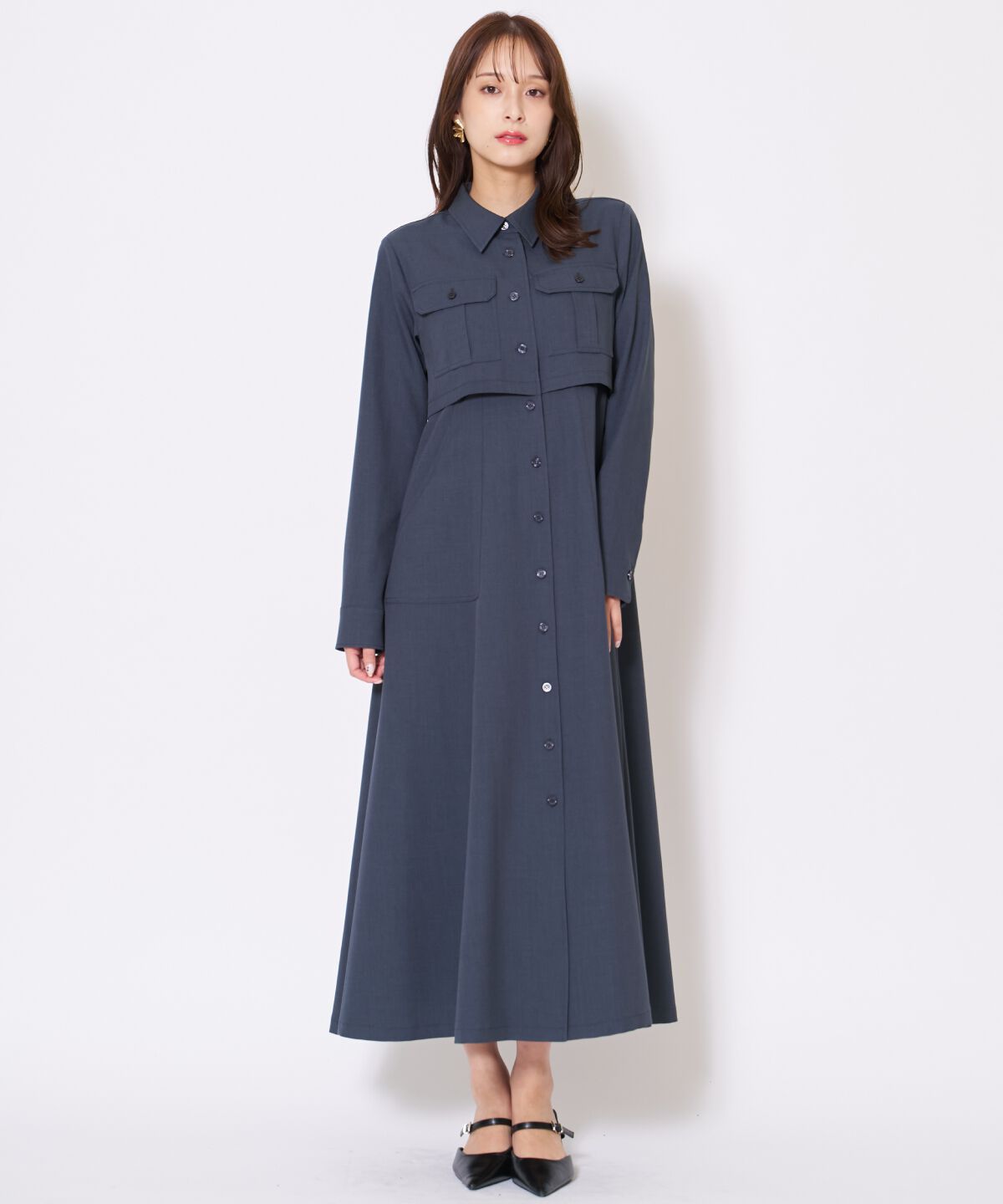 アンドクチュール「サファリシャツワンピース」|ワンピース|ﾁｬｺｰﾙｸﾞﾚｰ