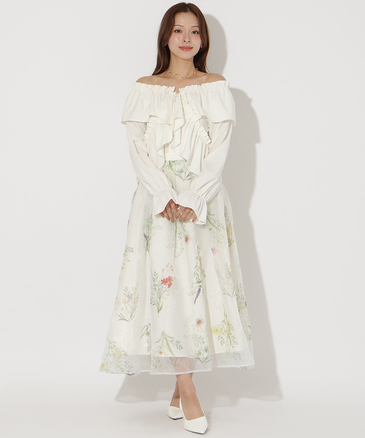 アンドクチュール「フラワーオーガンジーフレアスカート」|フレア|