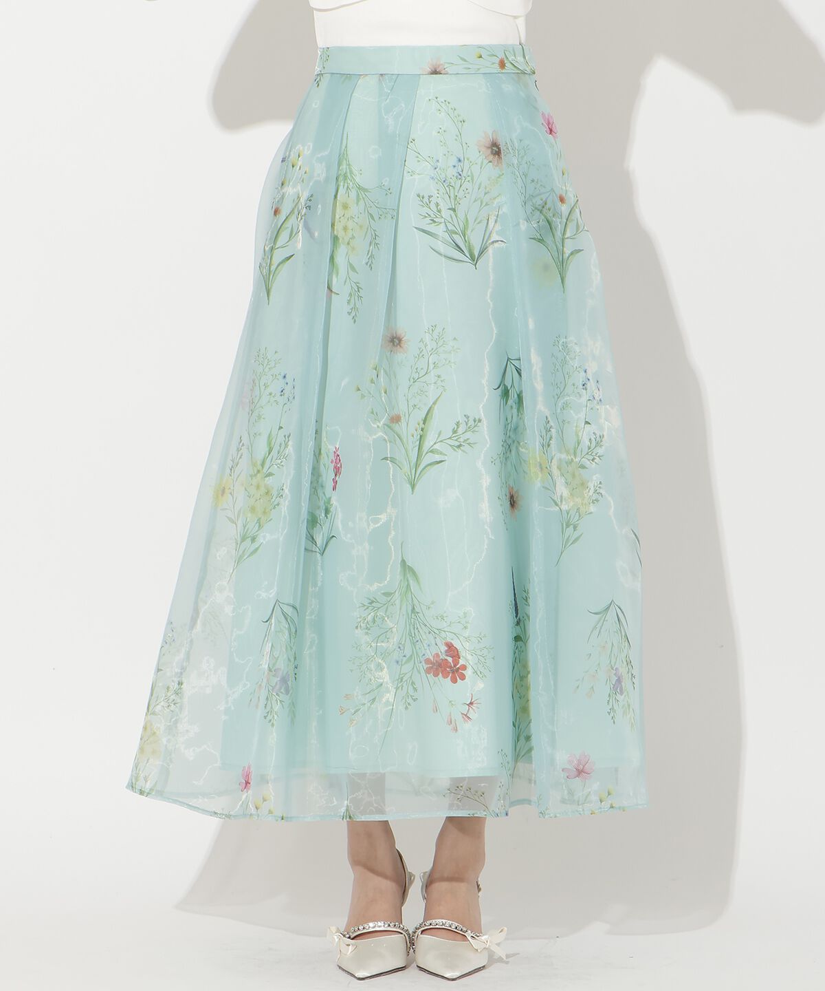 アンドクチュール「フラワーオーガンジーフレアスカート」|フレア|