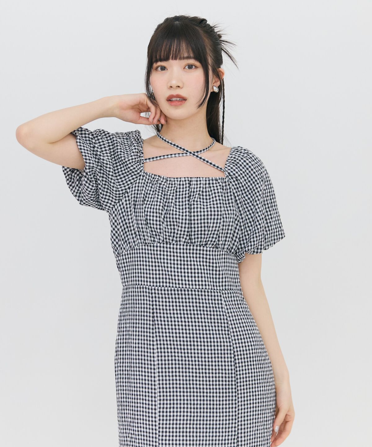 REDYAZEL「クロスリボンギンガムチェックマーメイドワンピース」|ワンピース|