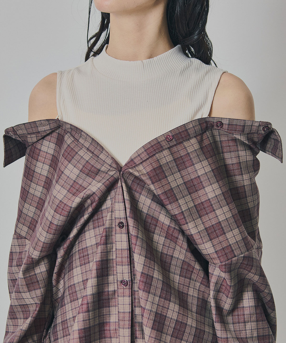 REDYAZEL「マルチウェイオフショルチェックシャツ&times;タンクトップ」|シャツ・ブラウス|
