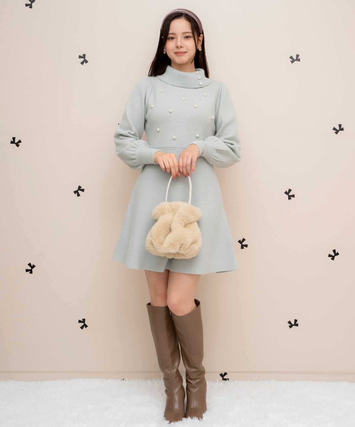 WILLSELECTION「パール付きタートルネックニットワンピース」|ワンピース|