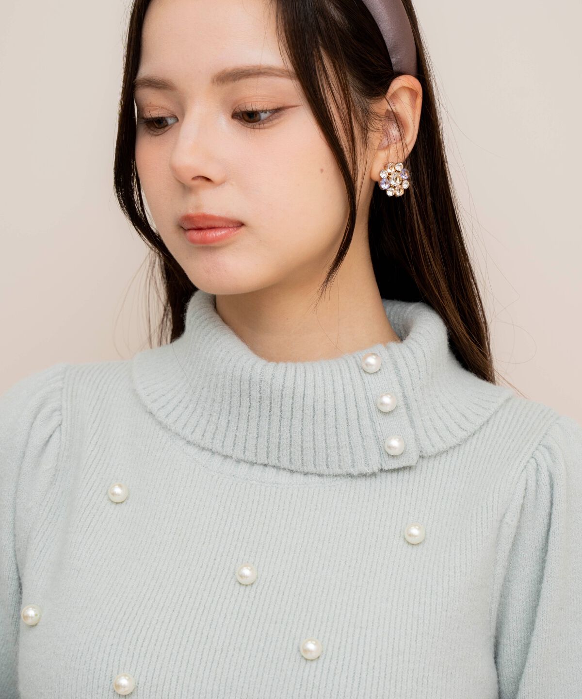 WILLSELECTION「パール付きタートルネックニットワンピース」|ワンピース|