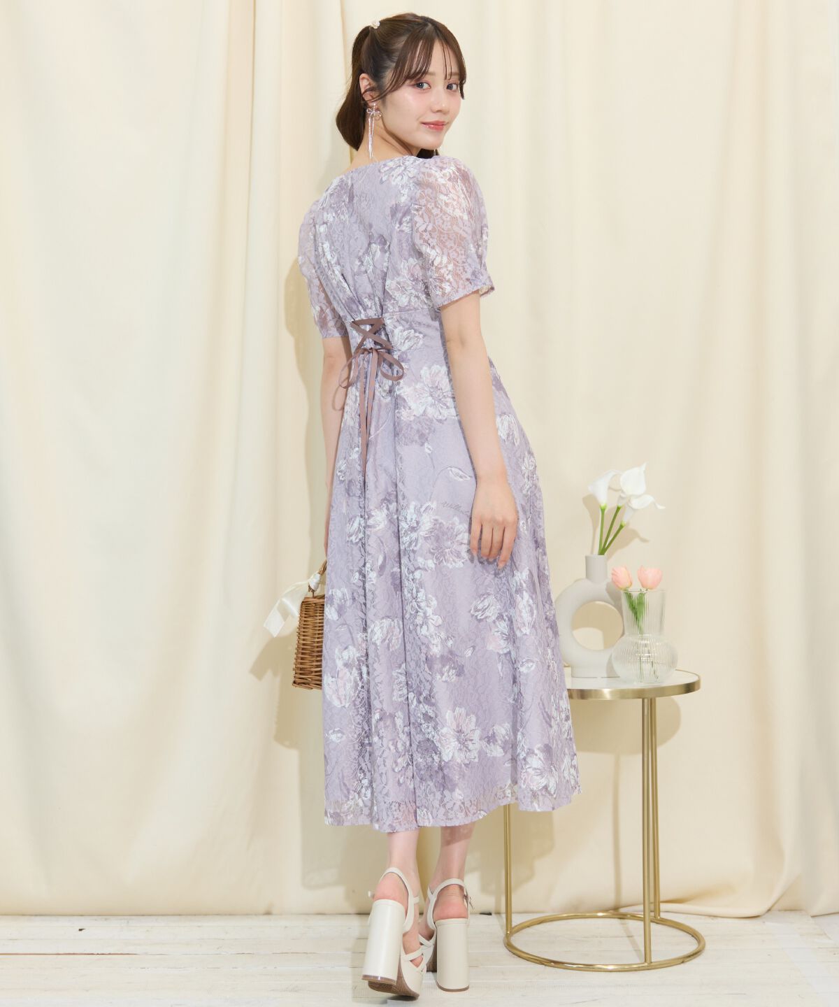 WILLSELECTION「ニュアンスフラワーレースプリントワンピース」|ワンピース|