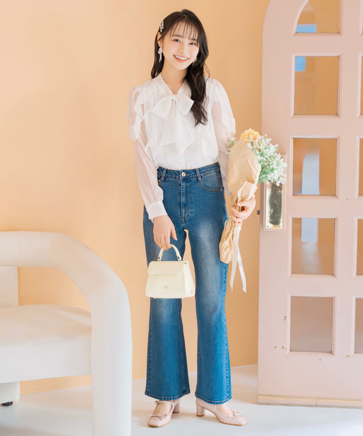 WILLSELECTION「ロゴ刺繍セミフレアデニムパンツ」|デニム|