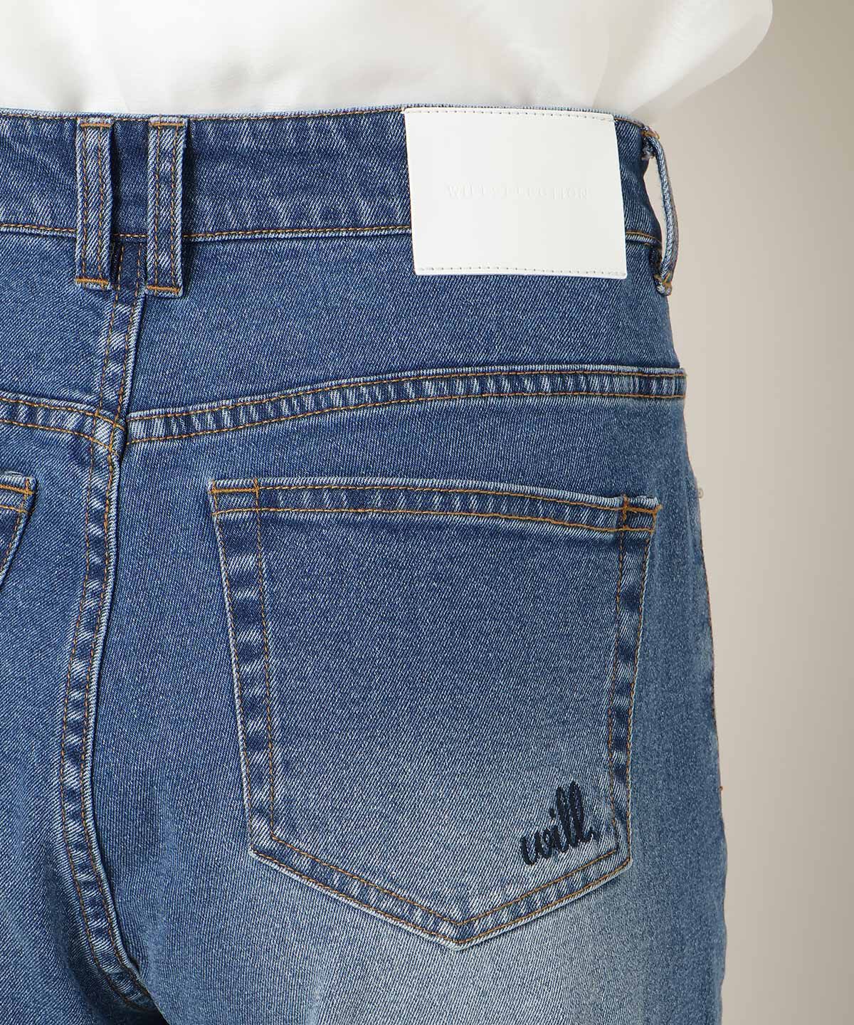 WILLSELECTION「ロゴ刺繍セミフレアデニムパンツ」|デニム|