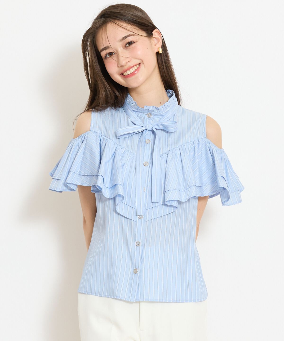 WILLSELECTION「スタンドフリル２WAYスリーブブラウス」|シャツ・ブラウス|