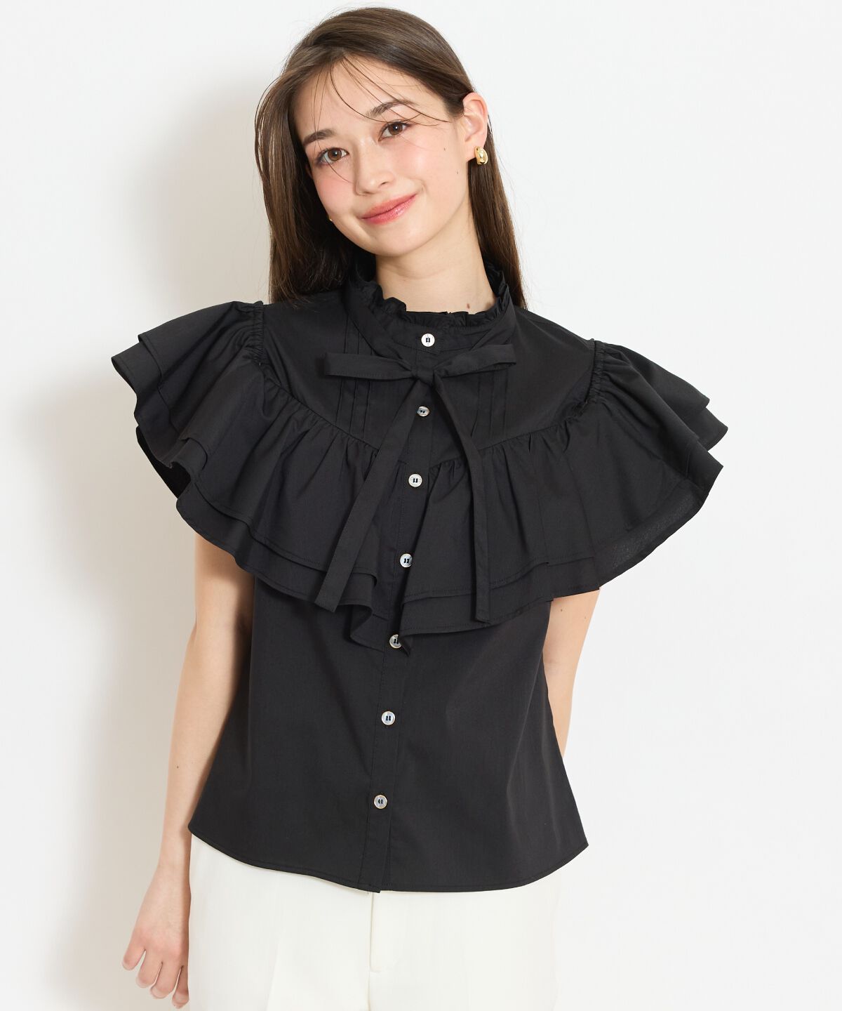 WILLSELECTION「スタンドフリル２WAYスリーブブラウス」|シャツ・ブラウス|