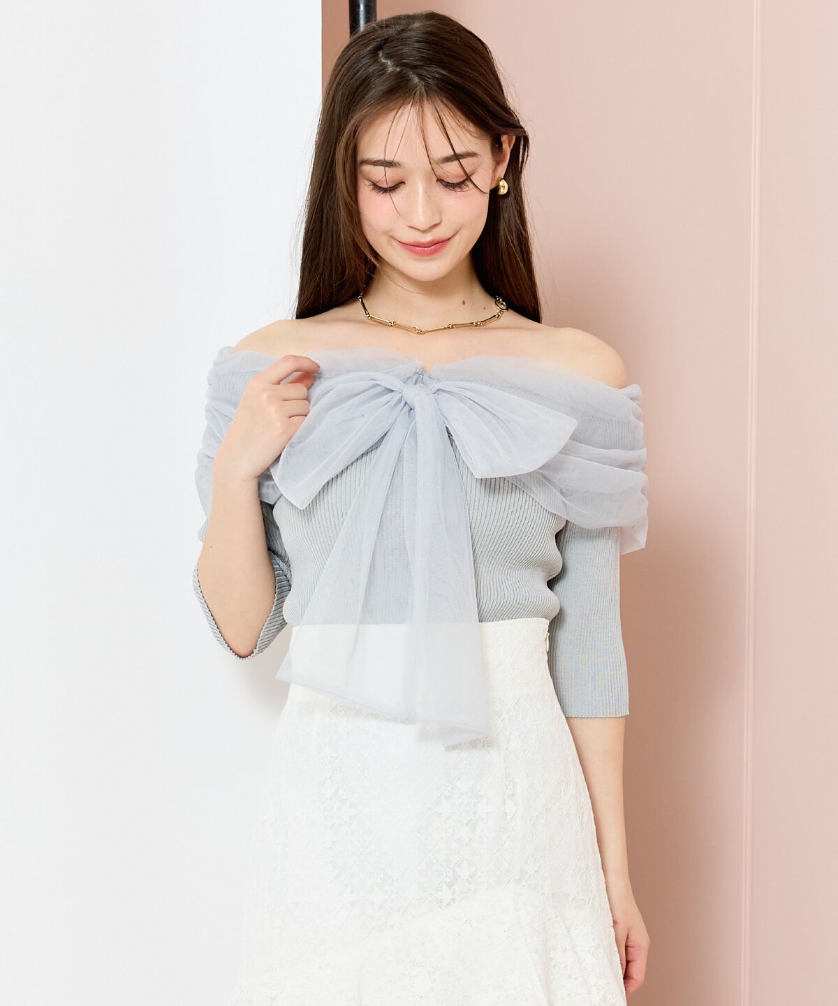 WILLSELECTION「リボンチュールレイヤードリブニット」|ニット・セーター|