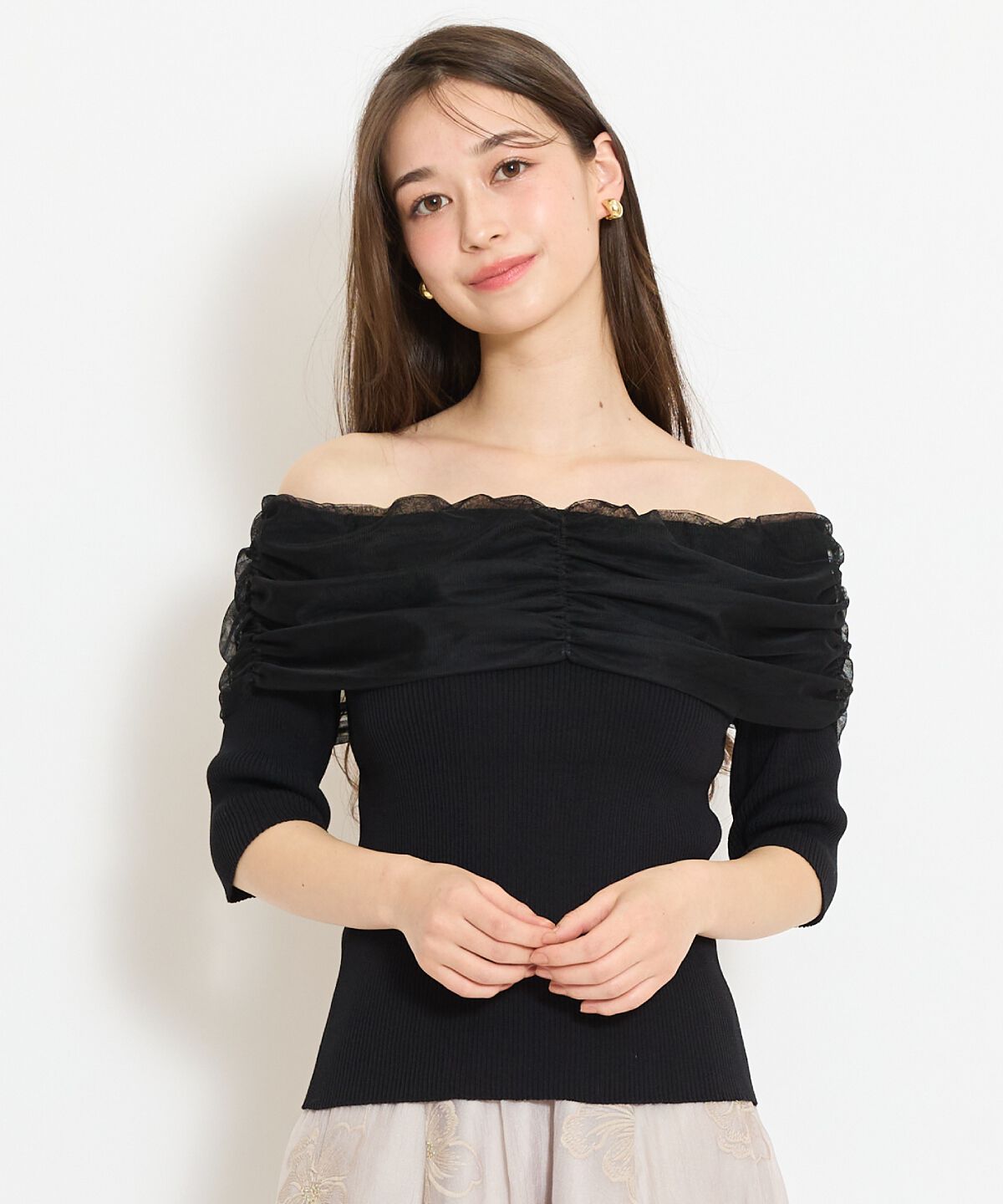 WILLSELECTION「リボンチュールレイヤードリブニット」|ニット・セーター|