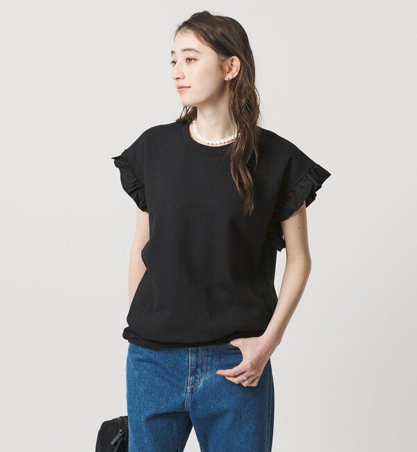 UNITED ARROWS「＜dahl&rsquo;ia＞フリルスリーブ スウェット」|スウェット・ジャージ|BLACK