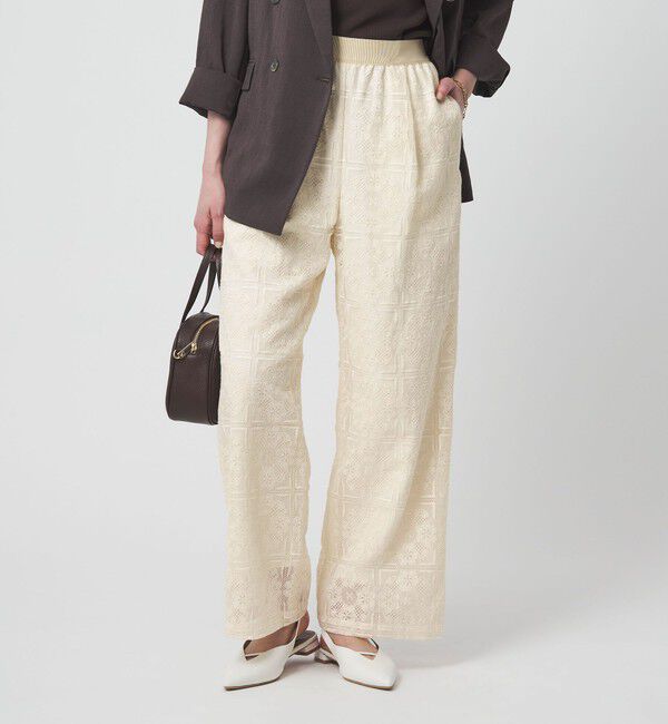 UNITED ARROWS green label relaxing「シアー レース パンツ」|チノ|OFF WHITE