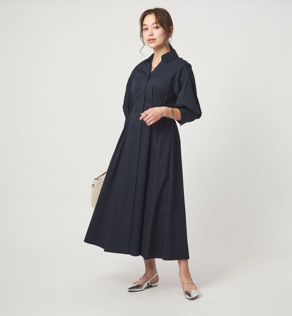 UNITED ARROWS green label relaxing「シャツ襟 フィット＆フレア タック 5分袖 ワンピース」|ワンピース|