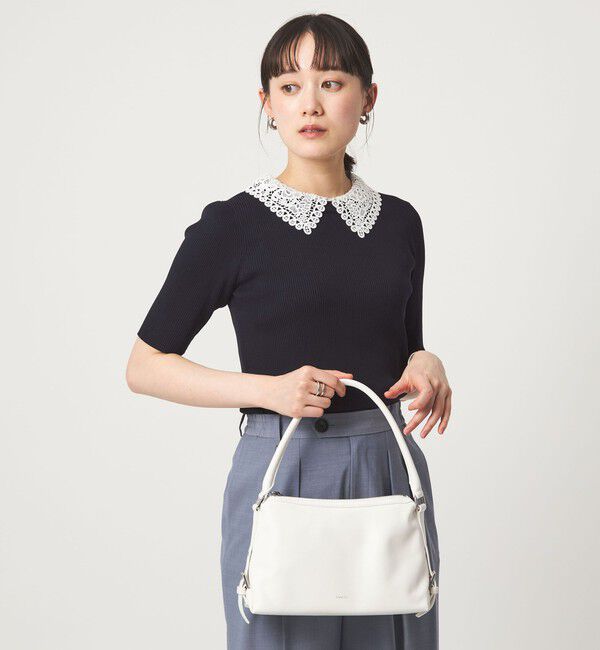 UNITED ARROWS green label relaxing「リブ エリレース 2WAY 5分袖 ニット プルオーバー」|ニット・セーター|