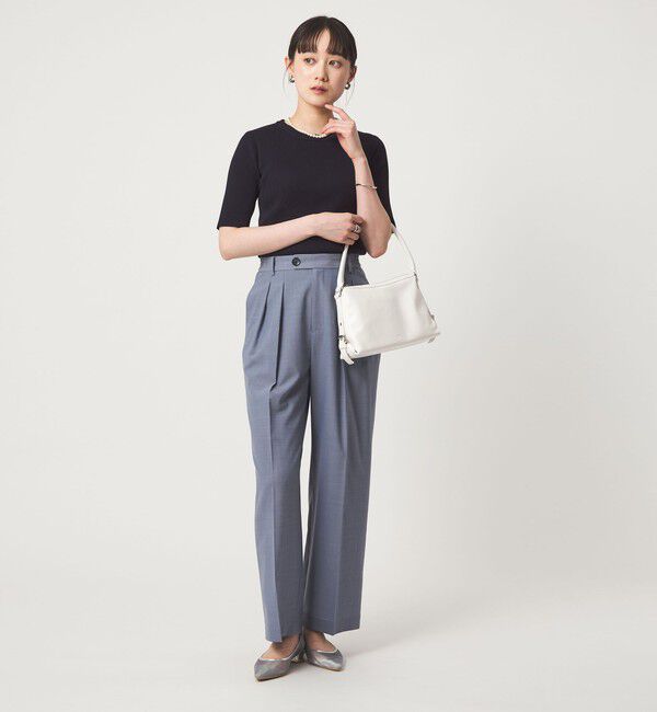 UNITED ARROWS green label relaxing「リブ エリレース 2WAY 5分袖 ニット プルオーバー」|ニット・セーター|