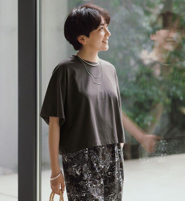 UNITED ARROWS green label relaxing「＜CHIHIRO HYODO&times;green label relaxing＞クロップド ワイド Tシャツ」|Tシャツ・カットソー|DK.GRAY