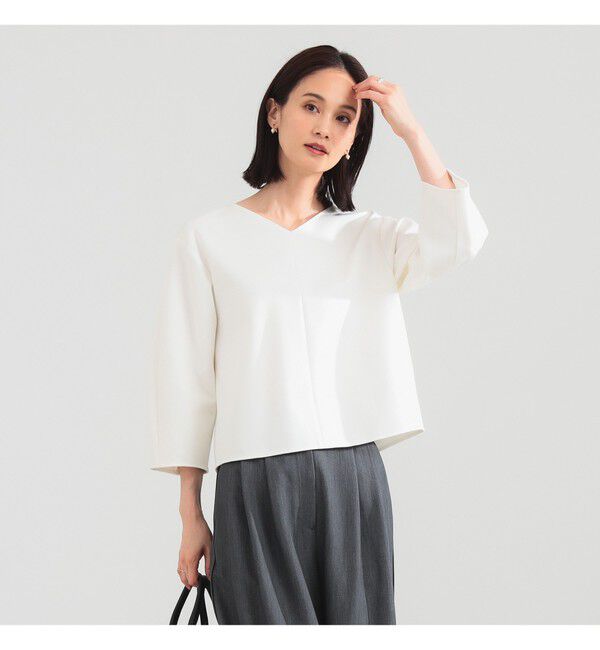 Demi-Luxe BEAMS 「レーヨン ナイロン ポンチ Vネック プルオーバー」|Tシャツ・カットソー|WHITE