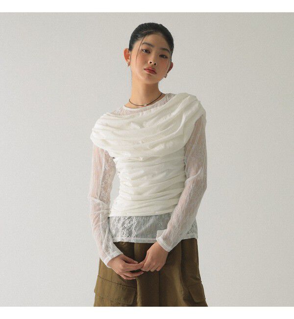 Ray BEAMS 「ギャザー ドレープ Tシャツ」|Tシャツ・カットソー|