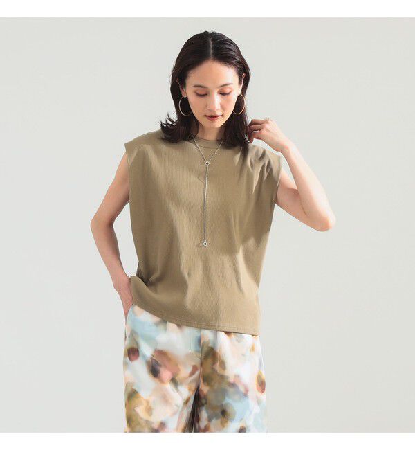 Demi-Luxe BEAMS 「【別注】スタイリスト佐藤佳菜子 &times; SLOANE / リブ クルーネック フレンチスリーブ トップス」|Tシャツ・カットソー|LIGHT.KHAKI