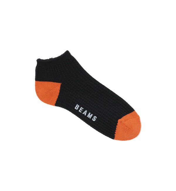 BEAMS「BEAMS / 2トーン ワッフル アンクル ソックス」|ソックス|BLACK