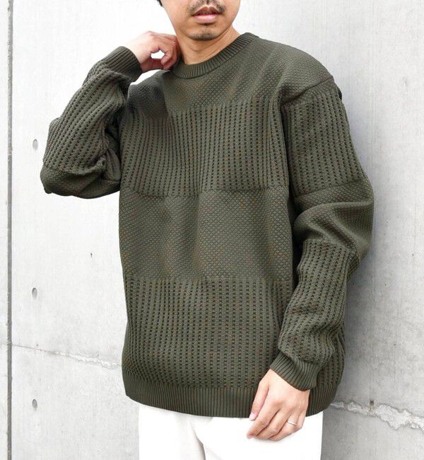 SHIPS any「SHIPS any: 〈手洗い可能〉ワッフル コンビ デザイン クルーネック ニット◇」|その他|オリーブ