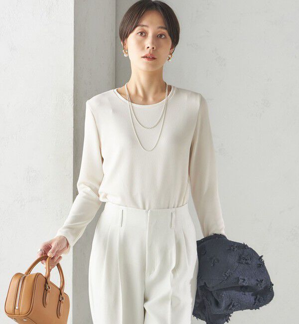 SHIPS for women「〈洗濯機可能〉ストレッチ リブ ロング スリーブ TEE」|Tシャツ・カットソー|