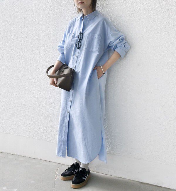 SHIPS for women「〈洗濯機可能〉ワンポイント 刺繍 シャツ ワンピース」|ワンピース|ライトブルー