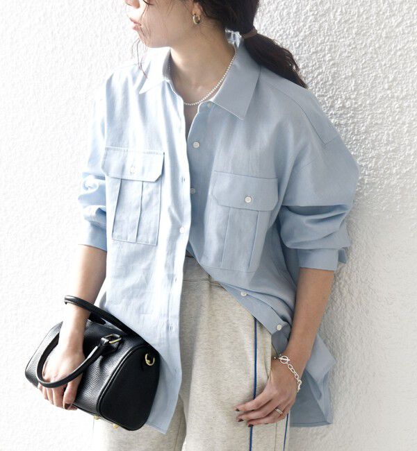 SHIPS any「SHIPS any:〈洗濯機可能〉リネン ミックス ワーク ポケット シャツ」|シャツ・ブラウス|