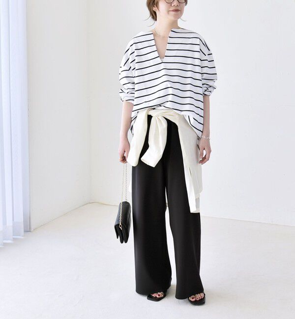 quaranciel「quaranciel:〈洗濯機可能〉ボーダー ビッグ スキッパー プルオーバー」|Tシャツ・カットソー|