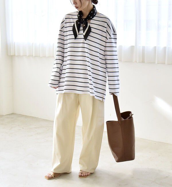 quaranciel「quaranciel:〈洗濯機可能〉ボーダー ビッグ スキッパー プルオーバー」|Tシャツ・カットソー|