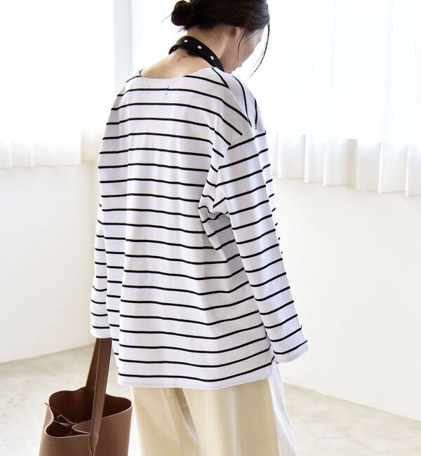 quaranciel「quaranciel:〈洗濯機可能〉ボーダー ビッグ スキッパー プルオーバー」|Tシャツ・カットソー|