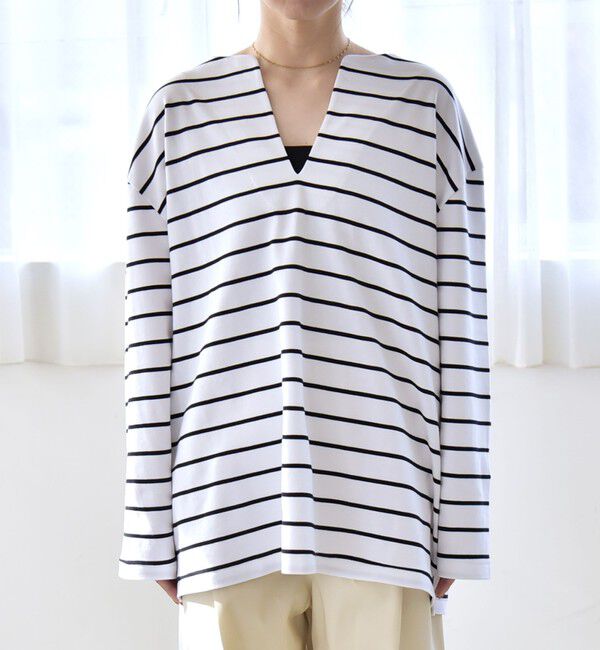 quaranciel「quaranciel:〈洗濯機可能〉ボーダー ビッグ スキッパー プルオーバー」|Tシャツ・カットソー|